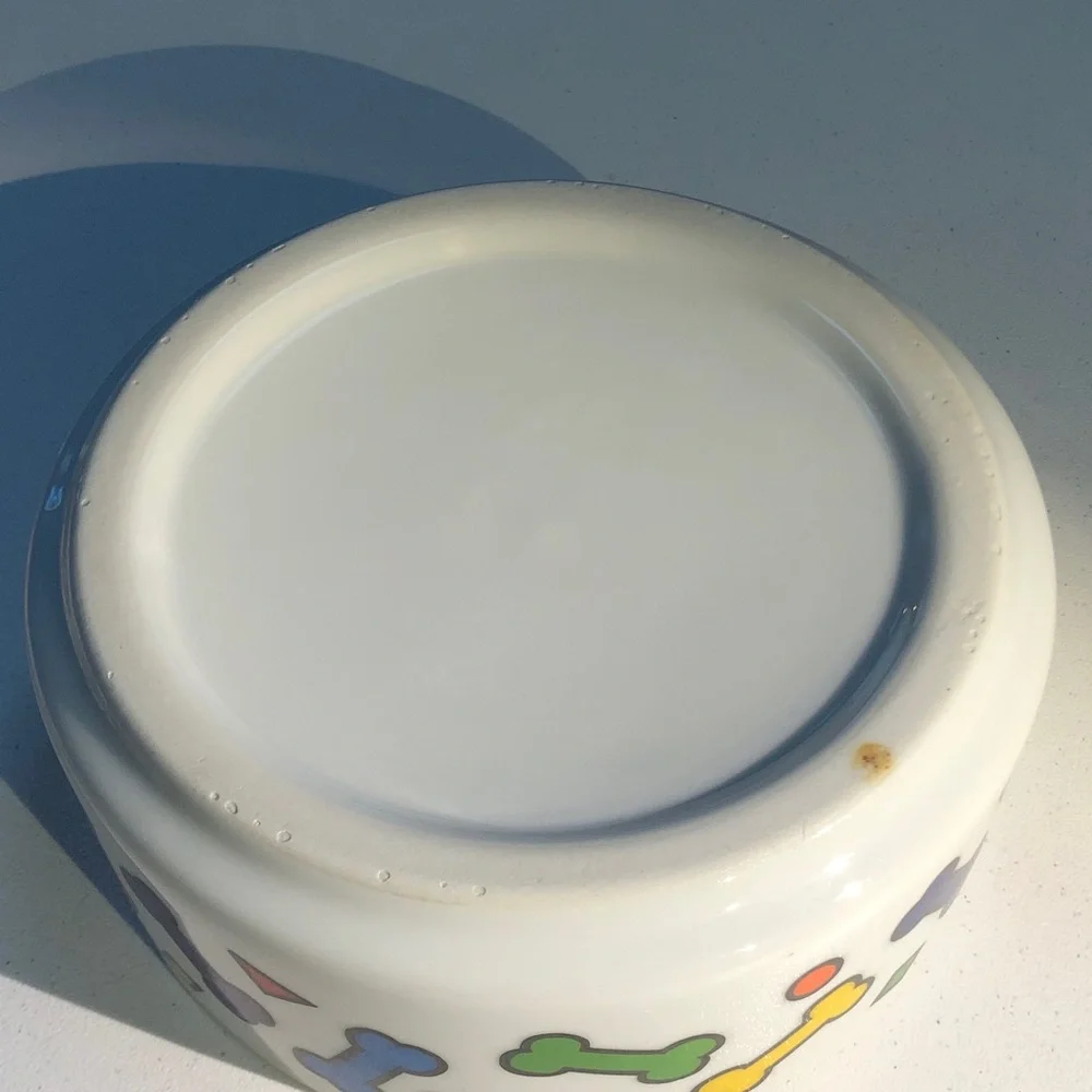 Ceramic large Dog Bowl with Colorful Bone Pattern - White